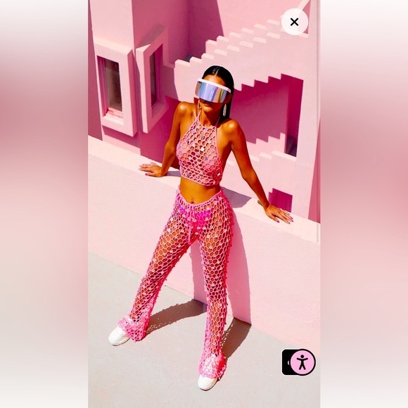 NWT Pink Crochet Disco Outfit - Picture 1 of 5
